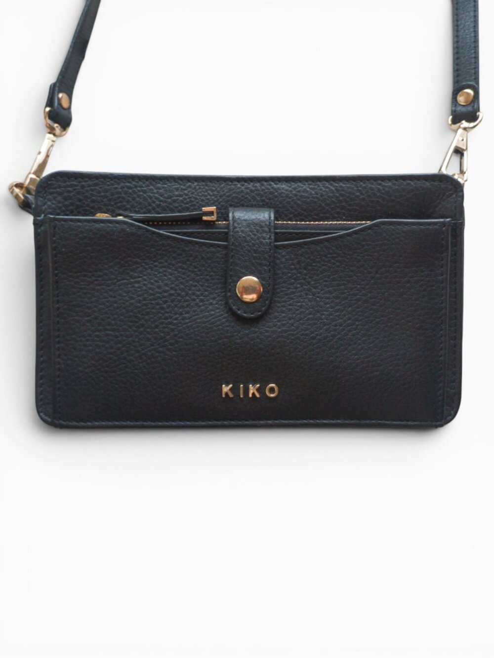 Kiko Pebbled Leather Wallet Crossbody – Black